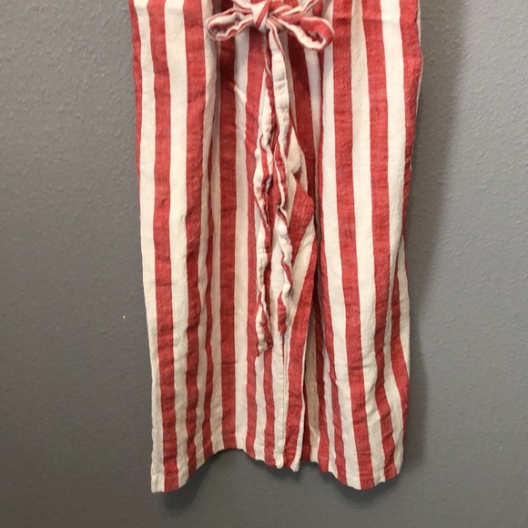 kensie jeans romper Women's M Medium red white striped chevron wide legs linen - Picture 2 of 11